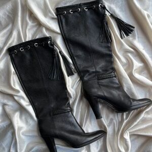 Vibram Black Leather Ankle Boots with Tassels